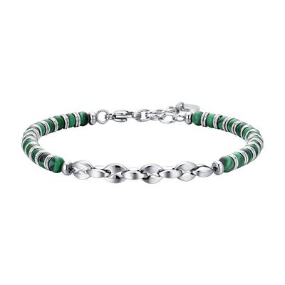 BRACCIALE uomo in acciaio pietre verdi ed elementi in acciaio