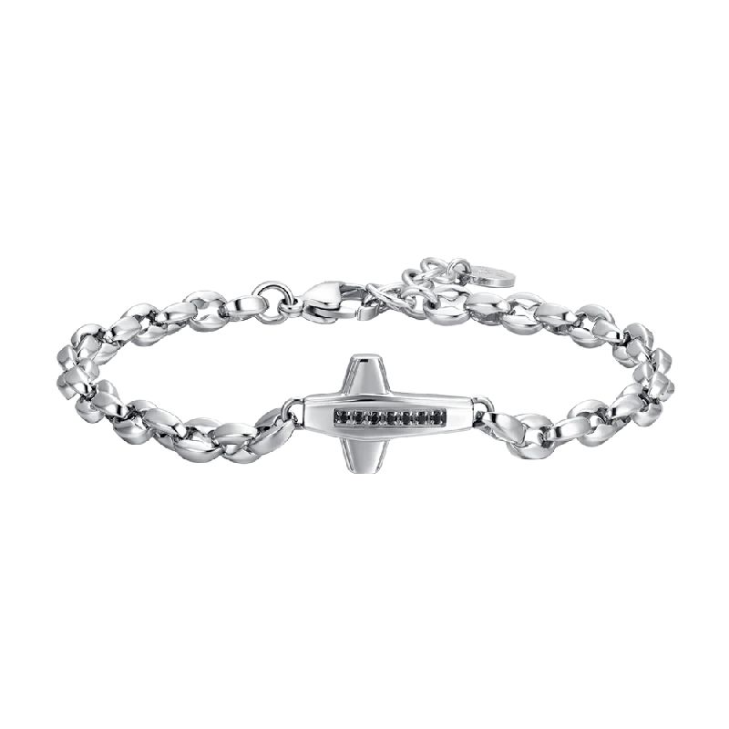 BRACCIALE UOMO IN ACCIAIO CROCE E ZIRCONI NERI