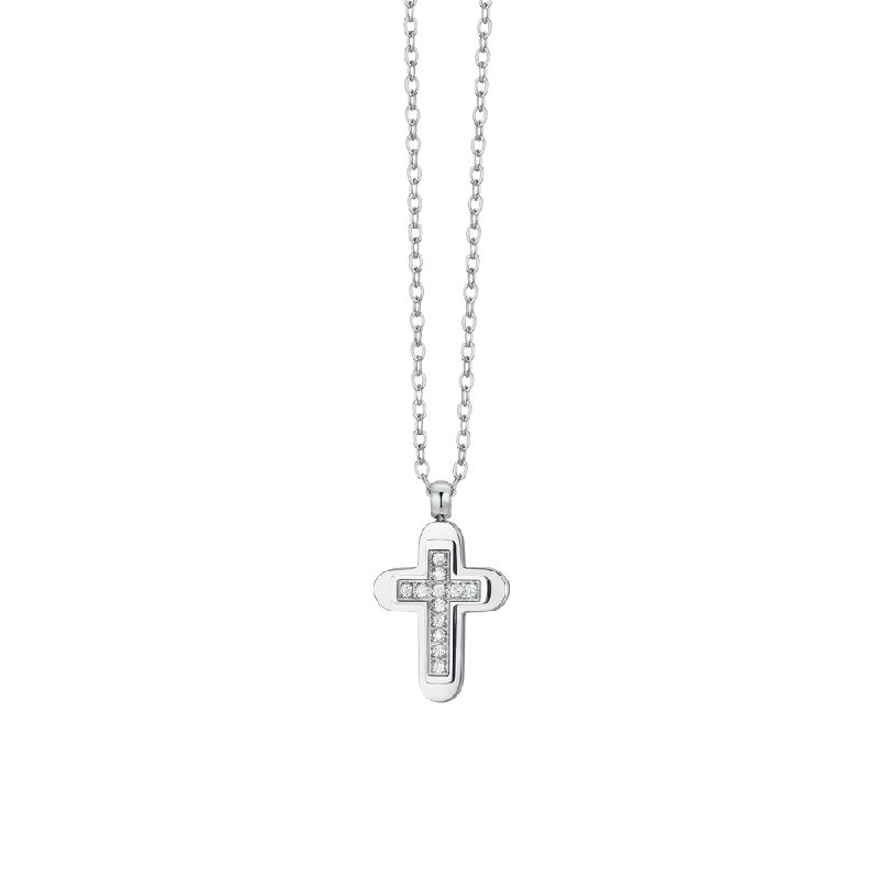COLLANA UOMO IN ACCIAIO CROCE E ZIRCONI BIANCHI
