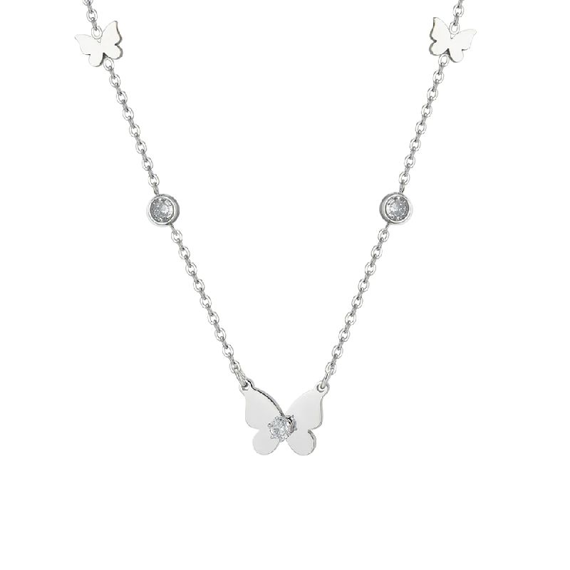 COLLANA DONNA IN ACCIAIO FARFALLE E ZIRCONI
