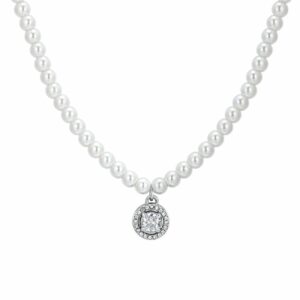 COLLANA DONNA IN ACCIAIO PERLE E ZIRCONE BIANCO