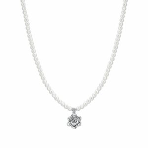 COLLANA DONNA IN ACCIAIO PERLE E ROSA IN ACCIAIO