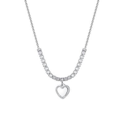 Collana tennis donna in acciaio cuore e zirconi