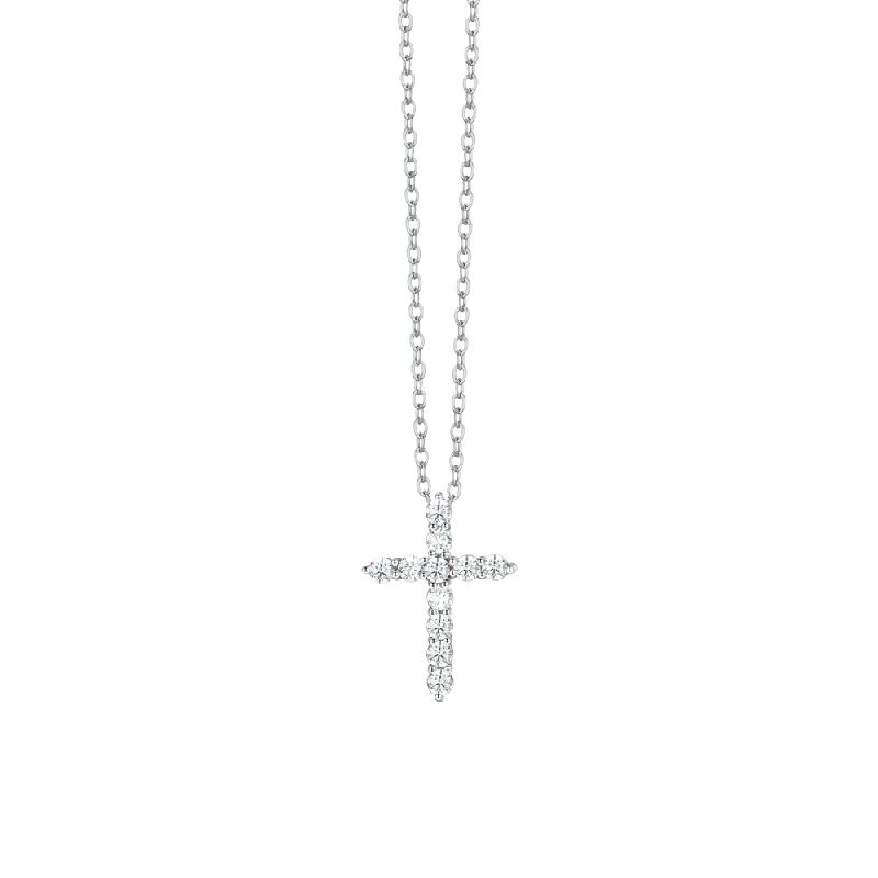 COLLANA DONNA IN ACCIAIO CROCE ZIRCONI BIANCHI
