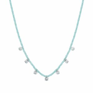 COLLANA DONNA IN ACCIAIO CRISTALLI TURCHESI E ZIRCONI BIANCHI