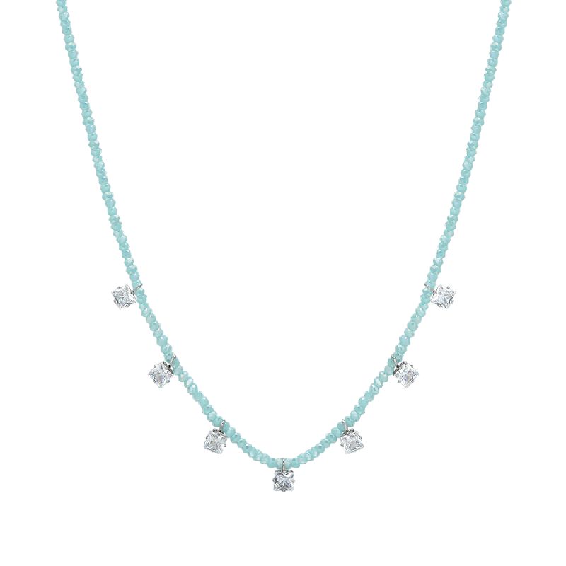 COLLANA DONNA IN ACCIAIO CRISTALLI TURCHESI E ZIRCONI BIANCHI