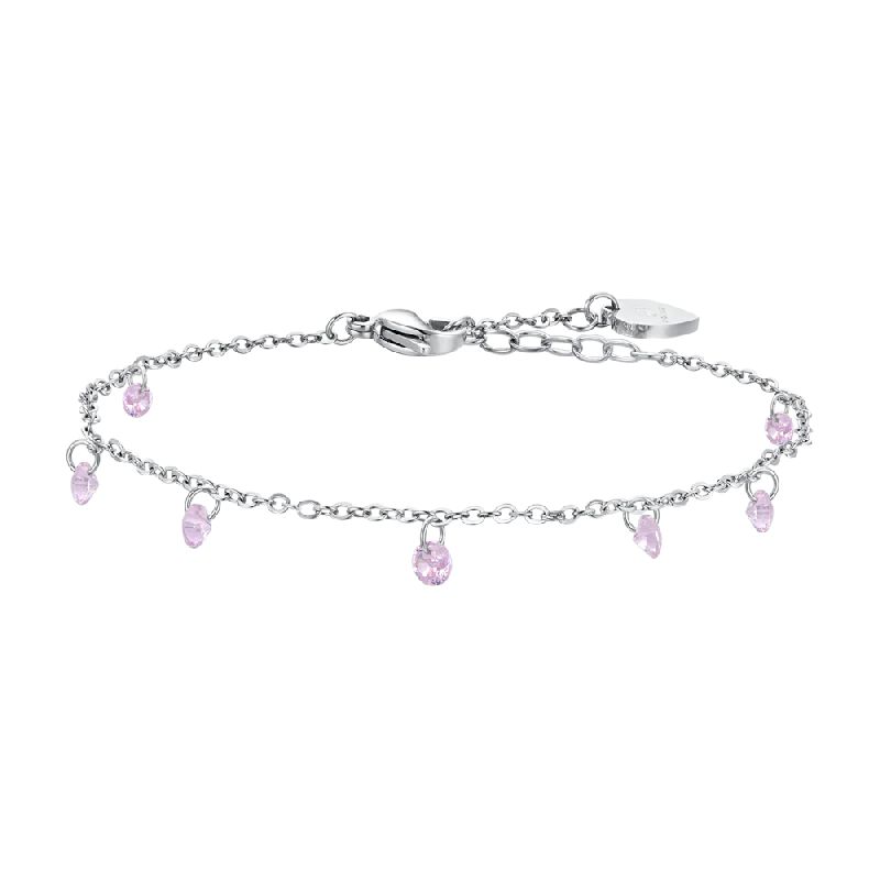 CAVIGLIERA DONNA IN ACCIAIO ZIRCONI ROSA