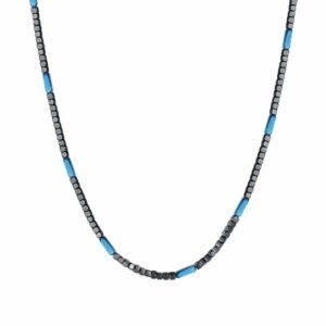 COLLANA UOMO IN ACCIAIO CON EMATITE GRIGIA E BLU