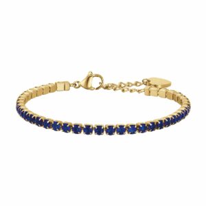 BRACCIALE TENNIS DONNA IN ACCIAIO IP GOLD CON CRISTALLI BLU