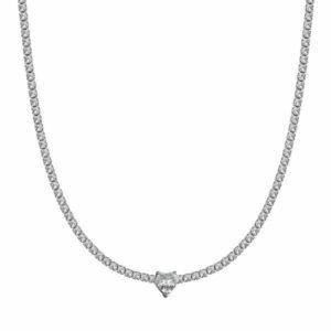 COLLANA DONNA IN ACCIAIO CON CRISTALLI BIANCHI E CUORE CRISTALLO ROSA