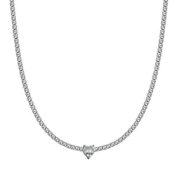 COLLANA DONNA IN ACCIAIO CON CRISTALLI BIANCHI E CUORE CRISTALLO ROSA