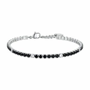 BRACCIALE TENNIS UOMO IN ACCIAIO CON CRISTALLI NERI E BIANCHI