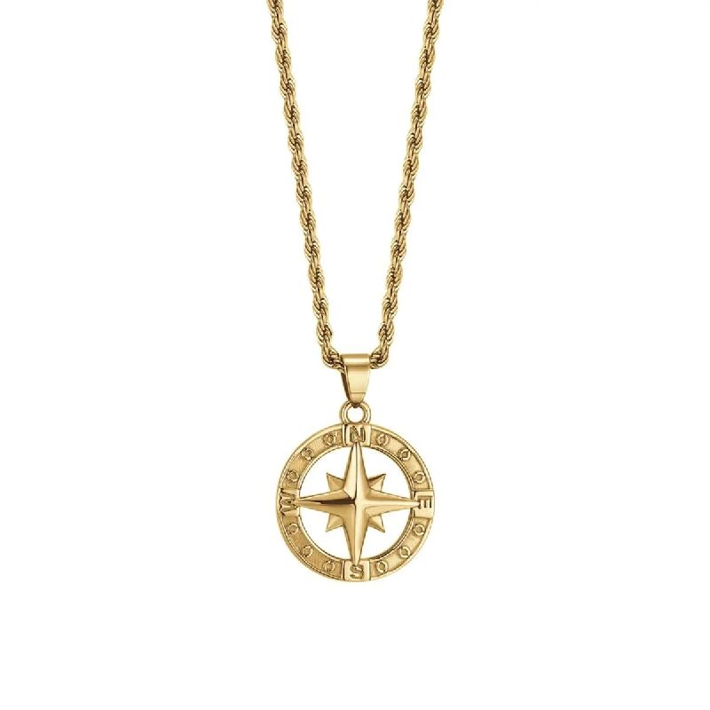COLLANA UOMO IN ACCIAIO IP GOLD CON ROSA DEI VENTI