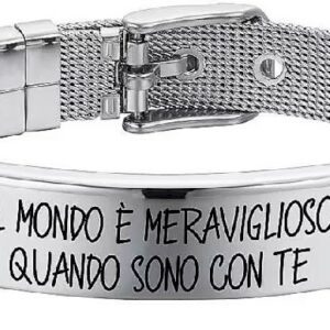 BRACCIALE UOMO IN ACCIAIO "IL MONDO E' MERAVIGLIOSO QUANDO SONO CON TE"