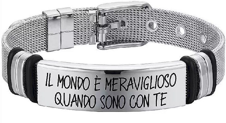 BRACCIALE UOMO IN ACCIAIO "IL MONDO E' MERAVIGLIOSO QUANDO SONO CON TE"