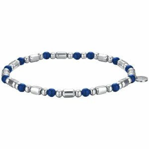 BRACCIALE UOMO ELASTICO CON ELEMENTI IN ACCIAIO E PIETRE BLU 21 CM