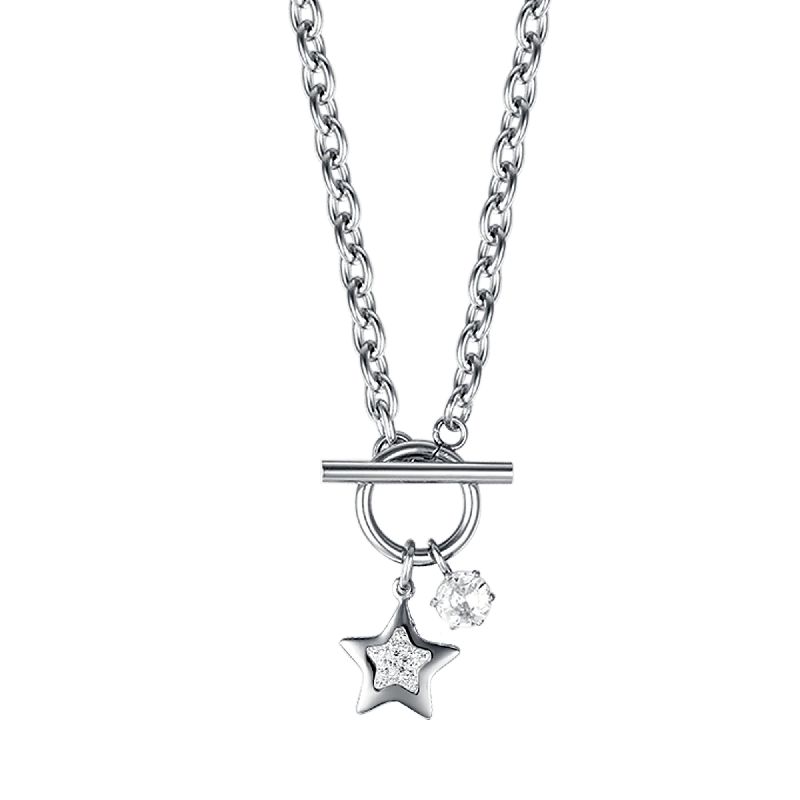 COLLANA DONNA IN ACCIAIO CON STELLA CON CRISTALLI BIANCHI