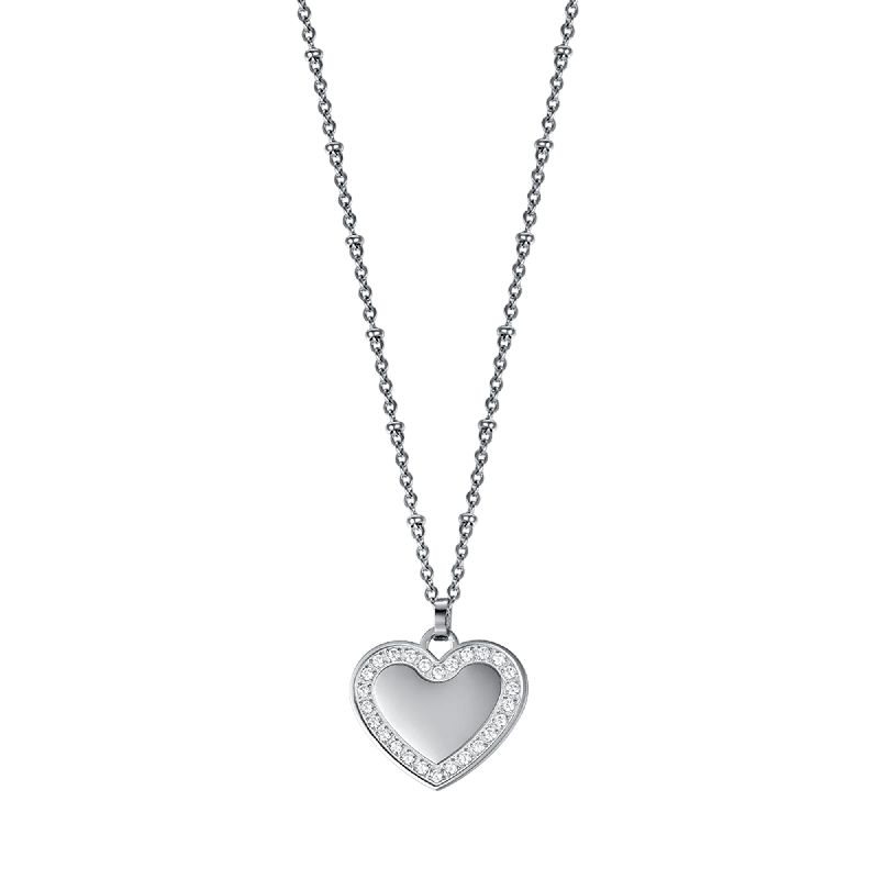 COLLANA DONNA IN ACCIAIO CON CUORE CON CRISTALLI BIANCHI