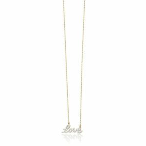 COLLANA DONNA IN ACCIAIO IP GOLD CON SCRITTA LOVE CON CRISTALLI BIANCHI