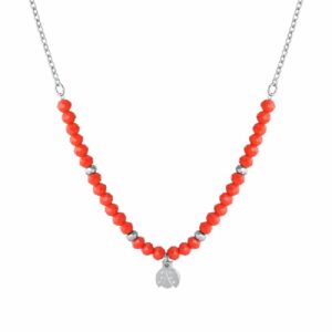 COLLANA BAMBINA IN ACCIAIO CON PIETRE ROSSE E COCCINELLA