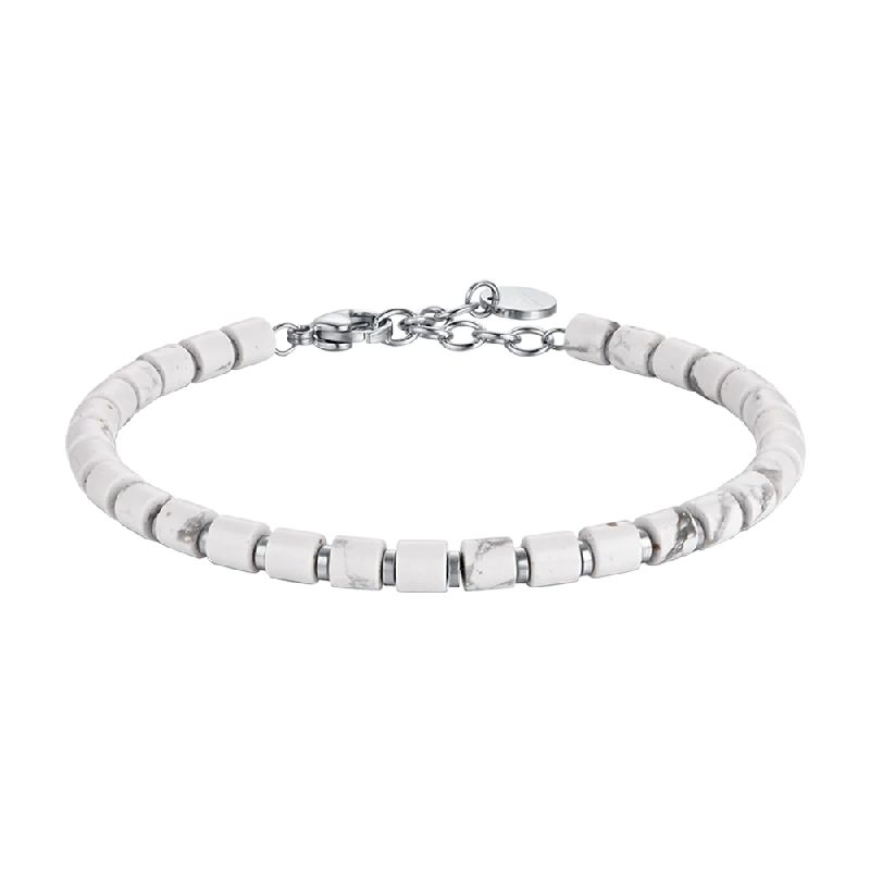 BRACCIALE UOMO IN ACCIAIO CON PIETRE BIANCHE