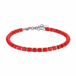 BRACCIALE UOMO IN ACCIAIO CON PIETRE ROSSE