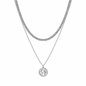 COLLANA DONNA IN ACCIAIO CON MONDO CON CRISTALLI BIANCHI