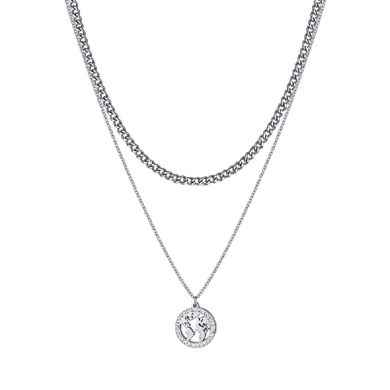 COLLANA DONNA IN ACCIAIO CON MONDO CON CRISTALLI BIANCHI