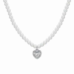 COLLANA TENNIS DONNA IN ACCIAIO CON CRISTALLI BIANCHI E CUORE CRISTALLO VERDE
