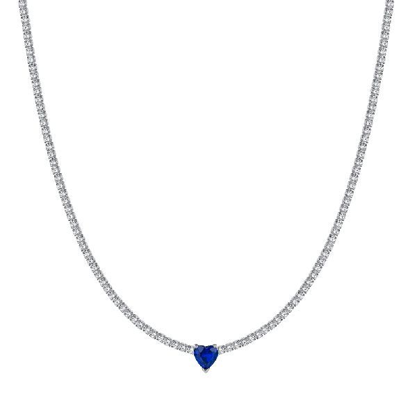 COLLANA TENNIS DONNA IN ACCIAIO CON CRISTALLI BIANCHI E CUORE CRISTALLO BLU