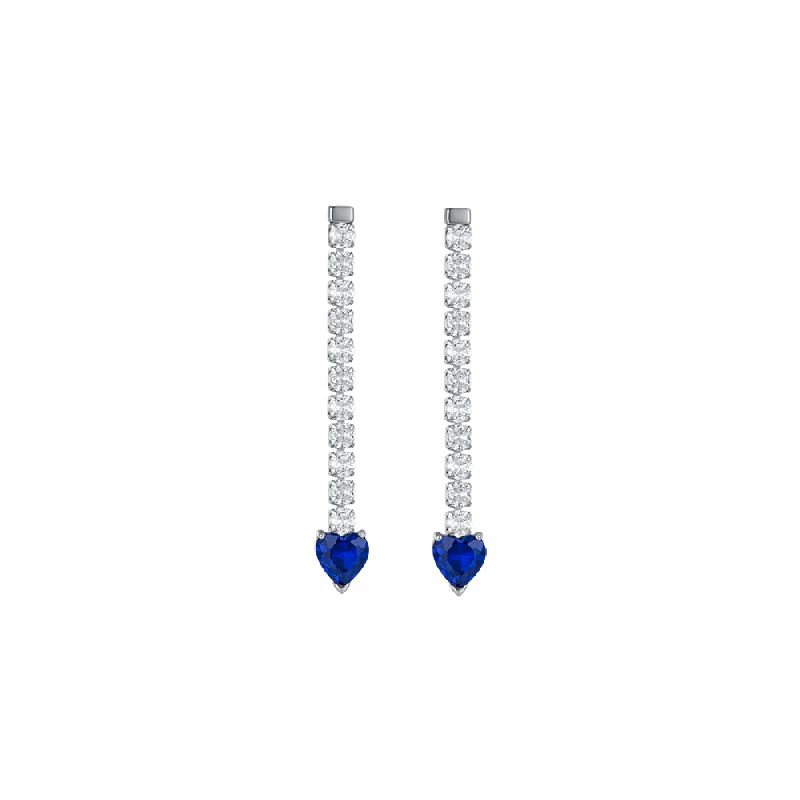 ORECCHINI TENNIS DONNA IN ACCIAIO CON CRISTALLI BIANCHI E CUORI CRISTALLI BLU