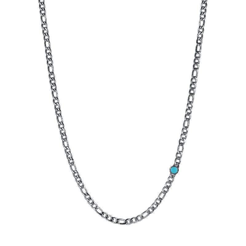 COLLANA UOMO IN ACCIAIO CON PIETRA TURCHESE