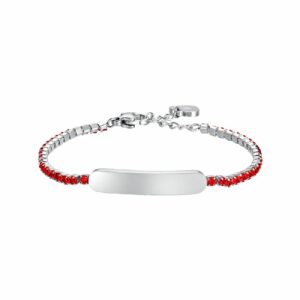 BRACCIALE TENNIS BAMBINA IN ACCIAIO CON CRISTALLI ROSSI E PIASTRA
