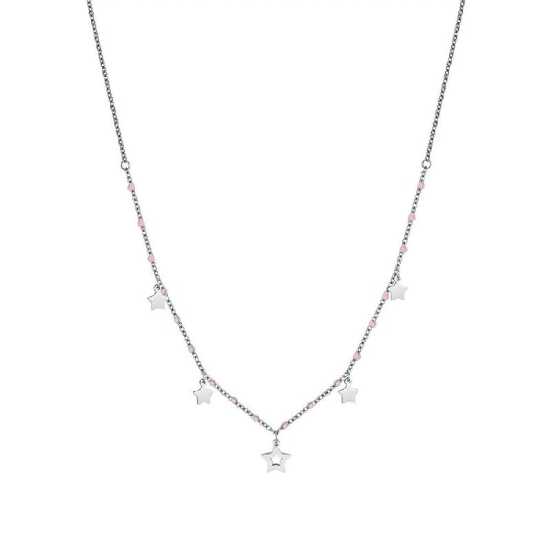 COLLANA BAMBINA IN ACCIAIO CON SFERE ROSA E STELLE