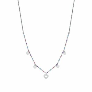COLLANA BAMBINA IN ACCIAIO CON SFERE MULTICOLOR E CUORI