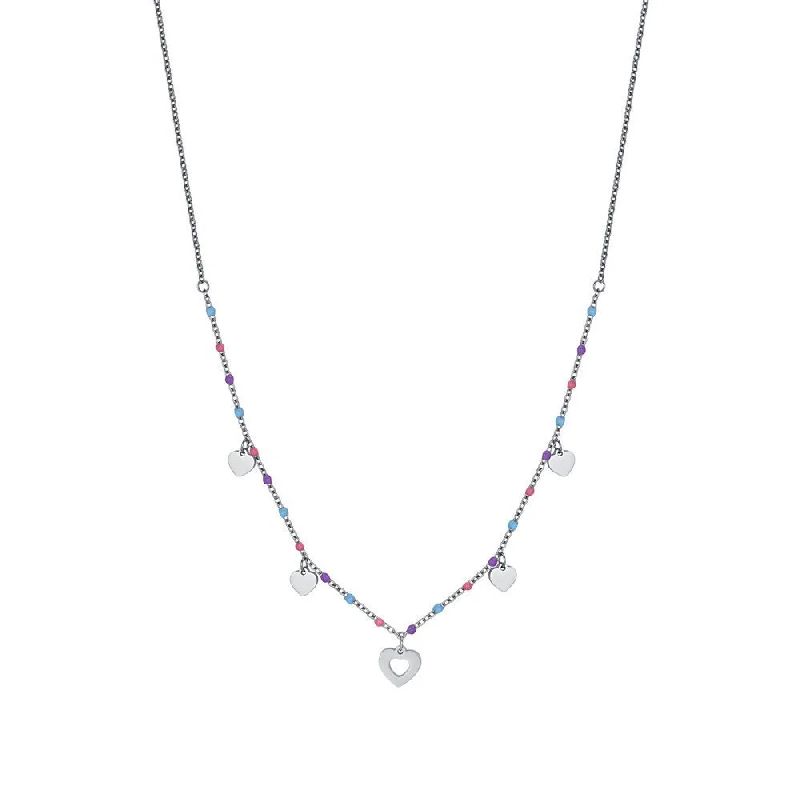 COLLANA BAMBINA IN ACCIAIO CON SFERE MULTICOLOR E CUORI