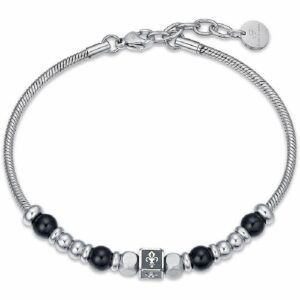 BRACCIALE UOMO IN ACCIAIO CON PIETRE NERE