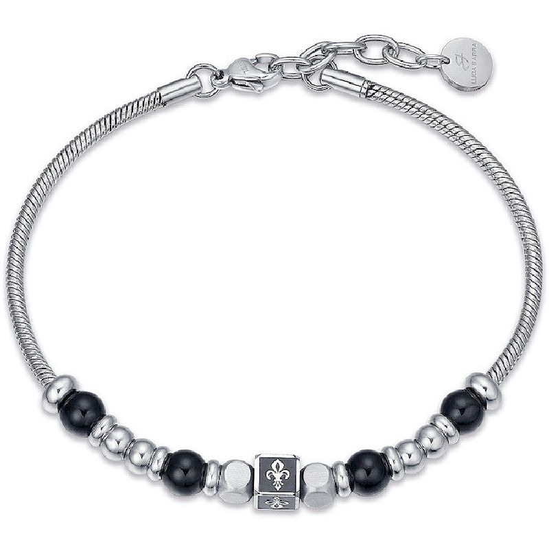 BRACCIALE UOMO IN ACCIAIO CON PIETRE NERE