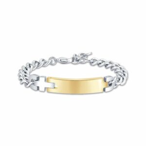 BRACCIALE UOMO IN ACCIAIO CON PIASTRA IN ACCIAIO DORATO E CROCE