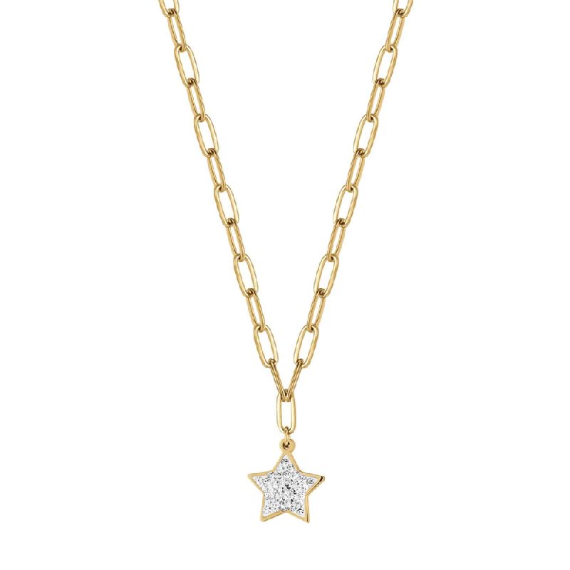 COLLANA DONNA IN ACCIAIO IP GOLD CON STELLA E CRISTALLI BIANCHI
