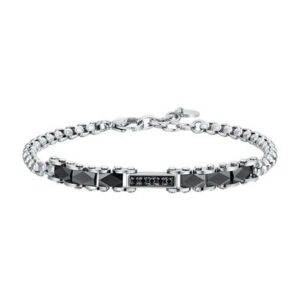 BRACCIALE uomo in acciaio elementi ceramica nera