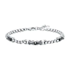BRACCIALE uomo in acciaio ed elementi in ceramica nera