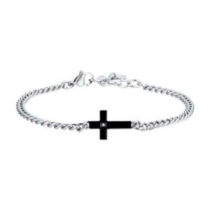BRACCIALE uomo in acciaio croce ip black e zircone bianco