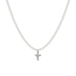 Collana donna in acciaio perle e croce