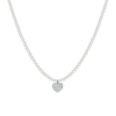 Collana donna in acciaio perle e cuore