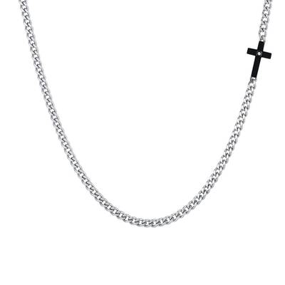 Collana uomo in acciaio croce ip black e zircone bianco