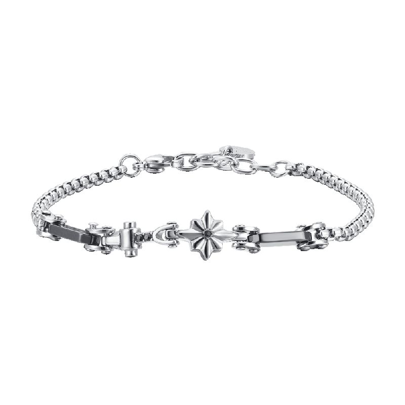 BRACCIALE UOMO IN ACCIAIO E CERAMICA CON ROSA DEI VENTI