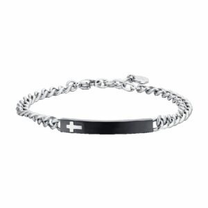 BRACCIALE UOMO IN ACCIAIO PIASTRA IP BLACK CON CROCE