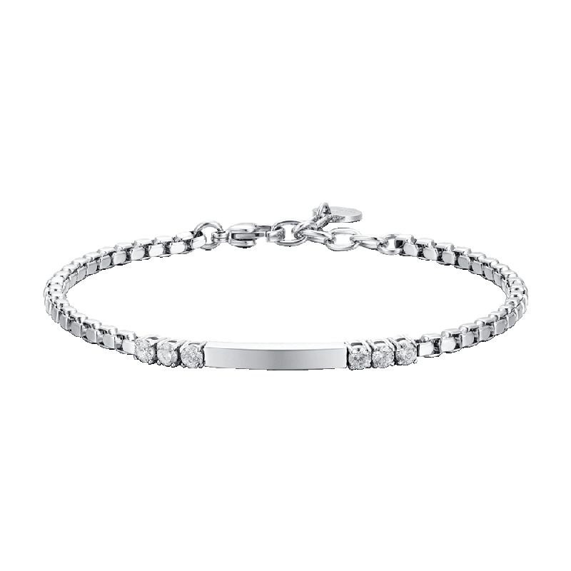 BRACCIALE UOMO IN ACCIAIO PIASTRA E ZIRCONI BIANCHI