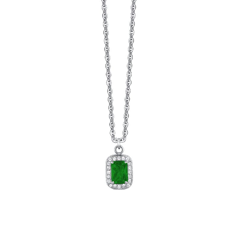 COLLANA DONNA IN ACCIAIO CRISTALLI E ZIRCONE VERDE